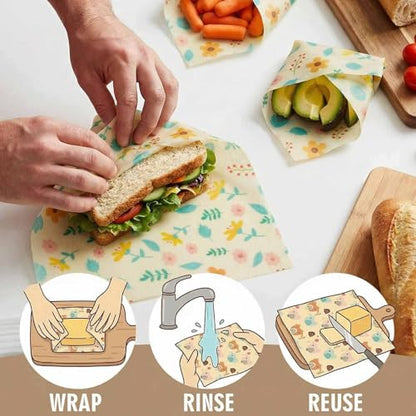 Beeswax Wraps for Food, Flowers 3 Pack (S, M, L) Reusable Food Wraps, Bread Sandwich Wrap, Zero Waste, Organic, Plastic-Free Food Storage Wrap - color: Flowers