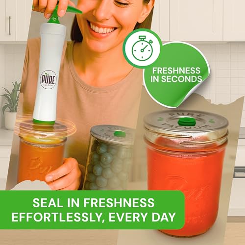 PURE MVP Mason Jar Vacuum Sealer Kit | 3X Faster & 8X the Vacuum of Electric | Premium Handheld High-Suction Vacuum Sealer for Jars | Perfect Seal for Juice, Smoothies, Food for Maximum Freshness - color: Mason Jar Vacuum Sealer Kit