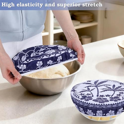 2 Large Reusable Beeswax Bowl Covers for Bread Proofing, 10/12 Inch Elastic Beeswax Wraps Cotton Cloth Sourdough Bowl Covers for Proofing Baskets, Mixer Bowls, Food Storage Containers - color: Tropical Plants