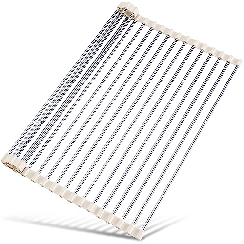 Tomorotec 17.7" x 12.5" Roll Up Dish Drying Rack Over Sink Drying Rack Sink Cover Kitchen Sink Accessories Gadget Multipurpose Organizer Foldable Stainless Steel Drainer - color: White, size: 17.7 x 12.5 in