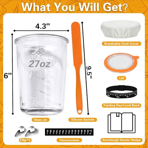 Sourdough Starter Jar, Sourdough Jar Wide Mouth, Sourdough Starter Kit, Sourdough Starter Jars Glass Easy Fermentation, Reusable 27 oz Sourdough Bread Baking Supplies for Bakery Lover - color: Jar