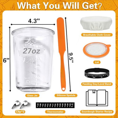 Sourdough Starter Jar, Sourdough Jar Wide Mouth, Sourdough Starter Kit, Sourdough Starter Jars Glass Easy Fermentation, Reusable 27 oz Sourdough Bread Baking Supplies for Bakery Lover - color: Jar