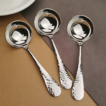 7.08 Inch Gravy Ladle, Premium 18/10 Stainless Steel Hammered Small Ladle for Serving Soup, Sauces, Gravies, Silver