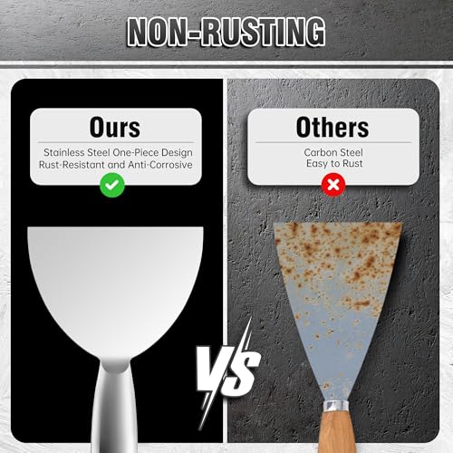 Fishark Putty Knife, 6 Inch One Piece Stainless Steel Scraper, Spackle Knife, Putty Knife Scraper, Wallpaper Scraper Paint Scraper Tool for Drywall Repair, Removing Wallpaper, Mud, Applying Plaster - color: 6″