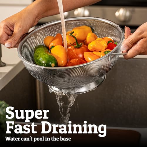 PriorityChef Premium Stainless Steel Colander for Kitchen, Durable Rice and Pasta Strainer with Handle, Rust-Resistant & Dishwasher Safe, 3 Qt - size: 3 Qrt