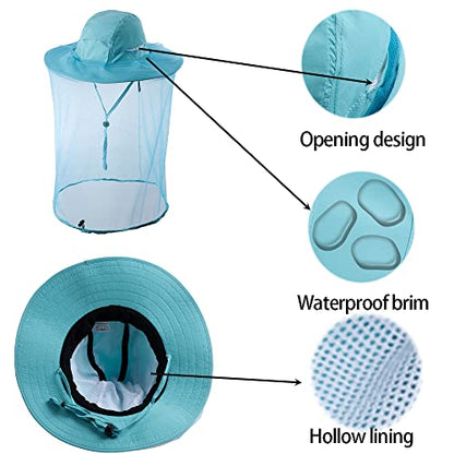 Bee Keeping Beekeeper Veil hat gnats Insect Bug Mosquito Fishing Gardening Cap with Head net Netting mesh Hood for Men Women - color: Aqua Green