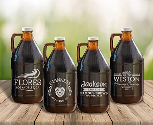 TEEAMORE Amber Growler 64 oz Personalized Beer Growler Amber Glass Growlers Custom Handled Jugs Glass Growler for Beer - color: Design-01