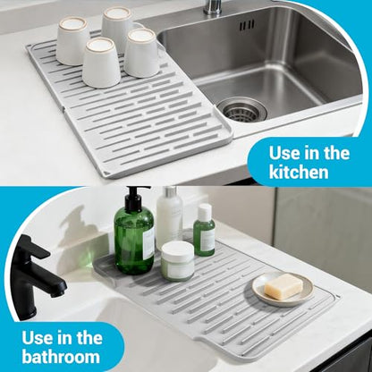 Foldable Silicone Dish Drying Mat for Kitchen Counter & Sink - Quick Dry, Space Saving, Non-Slip Pad for Small Apartments & Coffee Bar Light Grey - color: Light Gray