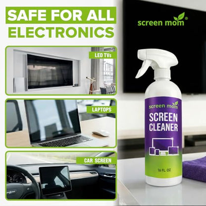 Screen Mom Screen Cleaner Spray and Microfiber Cloth 16oz Screen Cleaner Spray and Wipe for TV, Laptop, Computer, Phone, iPad, Car Screen Cleaning Kit Electronic Cleaner Spray - size: 16 Fl Oz (Pack of 1)