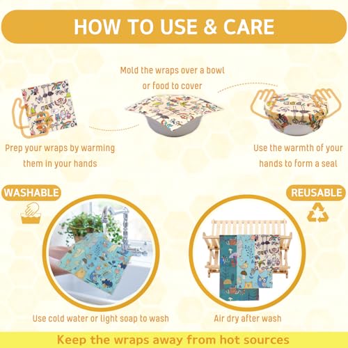 Reusable Beeswax Wrap - 9 Pack Beeswax Wraps for Food, Eco-Friendly Beeswax Food Wraps, Bread Sandwich Wrapper - Organic, Sustainable, Zero Waste, Reusable Plastic-Free Food Wrap, 1XL, 3M, 5S