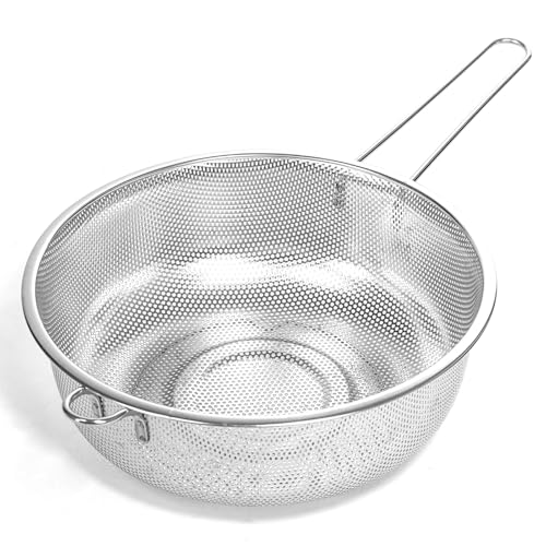 Metal Fine Mesh Strainer and Colander for Kitchen with Handle, Stainless Steel Pasta Strainer/Kitchen Funnel/Collander/Sifter for Strain/Wash Vegetables, Fruits, Spaghetti, Rice (10.2＂) - size: 10.2＂