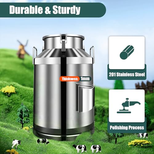 20-60L Stainless Steel Milk Can Wine Milk Bucket Wine Pail Bucket Milk Can Tote Jug with Sealed Lid Heavy Duty, with Independent Embedded Silicone Sealed Lid (60L) - size: 60L