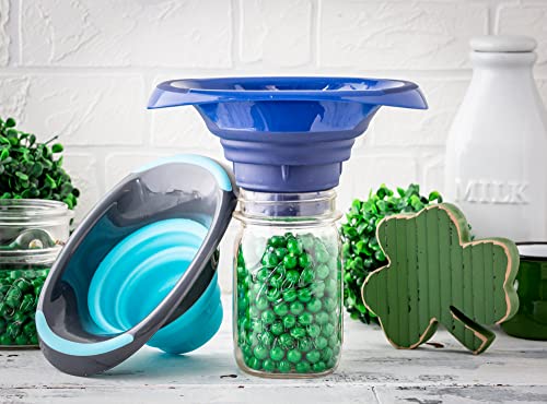 Kitchen Canning Funnel – Collapsible Silicone Food Funnel for Wide Mouth and Regular Mason Jars – Flexible Use for Coffee, Liquid, Jam, Cooking, Baking, Crafts - Teal/Gray - color: Teal-Gray