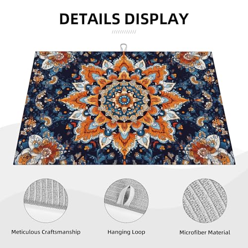 Mandala Flowers Dish Drying Mat for Kitchen Counter Microfiber Super Absorbent Non-Slip Dish Drying Pad for Countertops Dishes Utensils Stylish Quick-Dry Machine Washable 18x24 Inch - color: Mandala Flowers