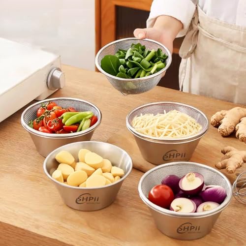 2 Piece Mini 304 Stainless Steel Colander with Mixing Bowl, Kitchen Cooking, Washing Fruits and Vegetables, Back of House Preparation (600ML) - color: Round-600ml