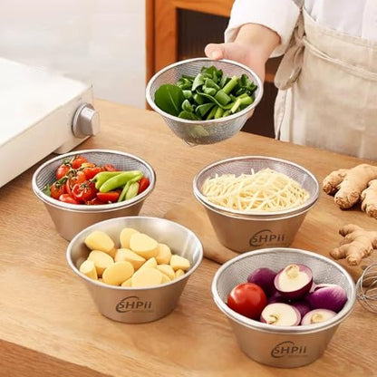 2 Piece Mini 304 Stainless Steel Colander with Mixing Bowl, Kitchen Cooking, Washing Fruits and Vegetables, Back of House Preparation (600ML) - color: Round-600ml