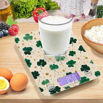 Food Scale Kitchen Scale for Baking Cooking Digital Food Weighing Measuring Scale Small Waterproof Electric Food Scale Green Clovers and Stars - color: Green Clovers and Stars