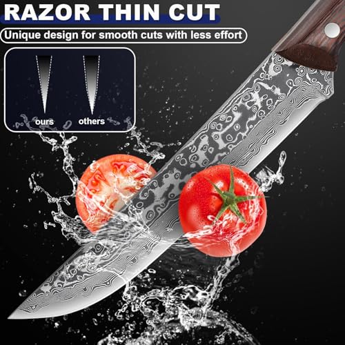 PURPLEBIRD Japanese Chef Knife Set of 3, Razor Sharp Kitchen Knife Set, Japanese Full Tang Meat Knives with Wood Handle for Trimming and Carving Poultry Chicken, Ideal Gifts for Men - color: Brown