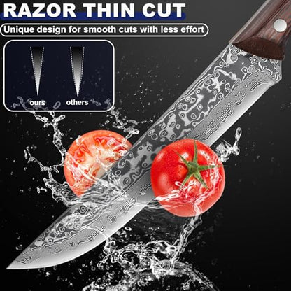 PURPLEBIRD Japanese Chef Knife Set of 3, Razor Sharp Kitchen Knife Set, Japanese Full Tang Meat Knives with Wood Handle for Trimming and Carving Poultry Chicken, Ideal Gifts for Men - color: Brown