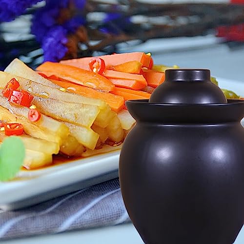 Traditional Chinese Pickle Jar Ceramic Jar with Lid, Fermentation Kit Crock with Water Seal Airlock Lid, Fermentation Jar for Pickles, Kimchi, Sauerkraut,Paocai Jar Black-1.5Kg - color: Black-1.5kg, size: 1.5Kg