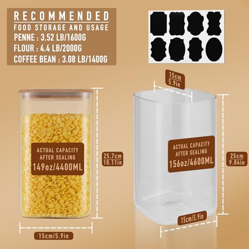 D2scrma 149oz Airtight Glass Square Storage Canister with Bamboo Lid Set of 2(4400ml*2) Large Gallon Glass Jars for Sugar, Flour, Cookies and Coffee beans (‎with Black Lable) - size: 149oz*2