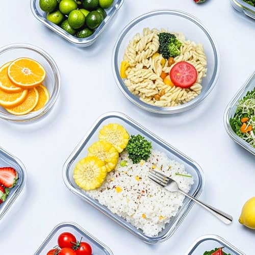 VERONES 12 Packs Glass Food Storage Containers Set, Airtight Glass Lunch Containers, Glass Meal Prep Containers with Lids,Exclusive of BPA, for Microwave, Oven, Freezer & Dishwasher Friendly,Red - color: Red-24