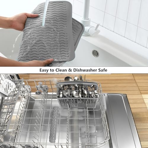 ZLR Silicone Dish Drying Mat for Kitchen Counter, Eco-Friendly Fast Dry Dish Mat, Easy Clean Multi Usage Drying Matt, Heat Resistant Trivet, 12" x 16" Large, Dark Gray - color: Dark Gray, size: 16" x 12"
