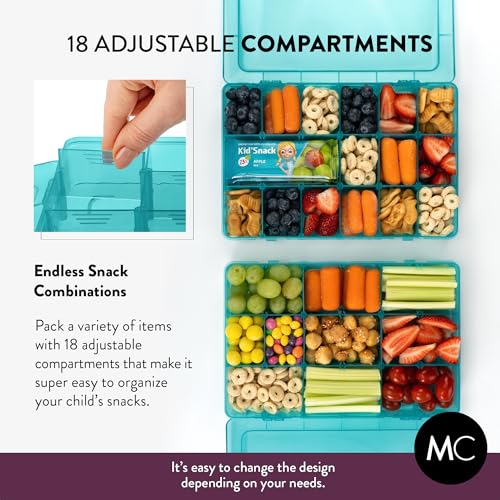 Large Kids Snack Box Containers Set of 2 -100 Labels, BPA-Free, Adjustable Compartments, Dishwasher Safe, Reusable Tray, Food Grade, Meal Prep Container, PARENT TESTED PARENT APPROVED AWARD (Blue) - color: Blue, size: Large