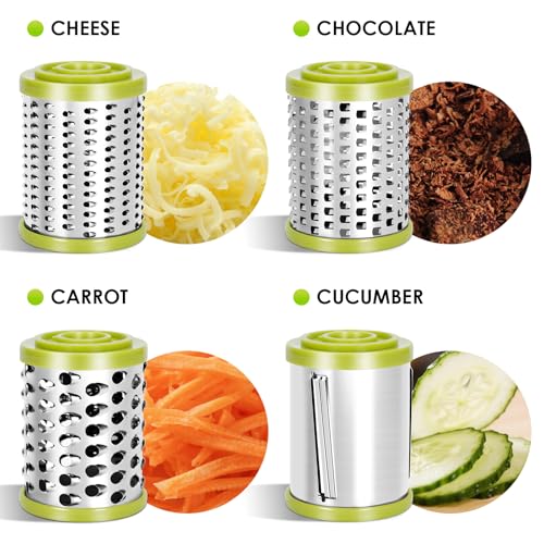 MASTERTOP Cheese Grater,Handheld Rotary Cheese Grater with 4 Stainless Steel Drums,Kitchen Graters Hand Crank for Cheese, Vegetables,Nuts,Chocolate