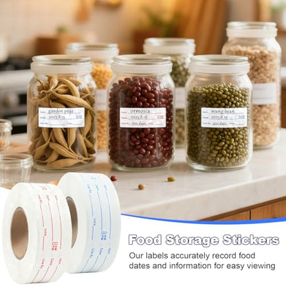 1200 Pieces Removable Food Labels Stickers, 2 Rolls 1x2 Inch Freezer Labels for Food Containers, No-Residue, Easy Clean, Waterproof & Oil-Resistant Food Storage Labels for Kitchen Restaurants