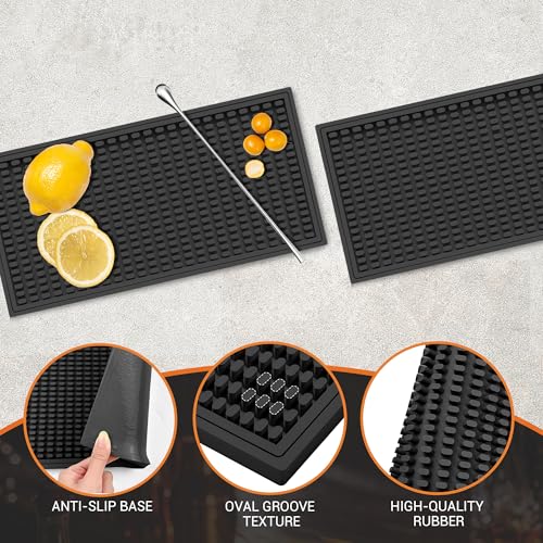 ZJWZLG Bar Mat 5.9"x11.8"(2Pcs) Non-Slip Rubber Bar Mat, Spill Proof & Flat Design,Easy to Clean Textured Surface forHome Bar,Coffee Station, Bartending - Protects Countertops & Glassware (Black). - color: Black-2pcs, size: 6" x 12"