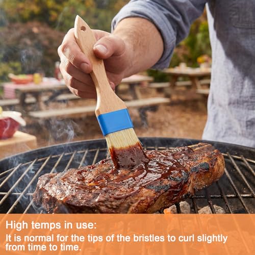 2 Pcs Pastry Brush for Cooking and Basting, Natural Boar Bristle Basting Brush with Heat Resistant Wooden Handle, Food Grade Butter Brushes for Cooking, Baking, Butter, Egg Wash, Oil, Sauce, Marinade