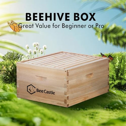 BeeCastle 8 Frame Deep Brood Bee Hive Box, Langstroth Honey Bee Hive Include Beehive Frames and Waxed Foundations (Unassembled) - size: 8 Frame