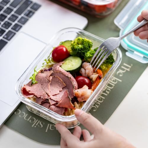 Glass Food Storage Containers Set with Airtight Lids – Leak-Proof Meal Prep Containers for Soups, Leftovers & Lunches – BPA Free, Microwave, Dishwasher & Freezer Safe (3PCS) - color: Blue 3PCS