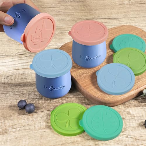 Yogurt Jar Lids for La Fermiere, 8 Pack LFGB Platinum Silicone Covers, Snug Fit Reusable Replacement Lids, Dishwasher Safe - color: Multi