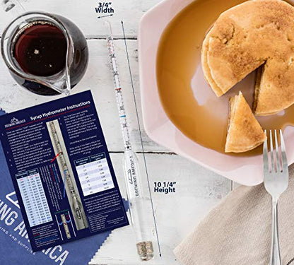 Brewing America USA-Made Maple Syrup Hydrometer - Density Meter for Sugar and Moisture Content Measurement – Made in America - BRIX & Baume Scales - Easy Read Red and Blue Line Calibrated