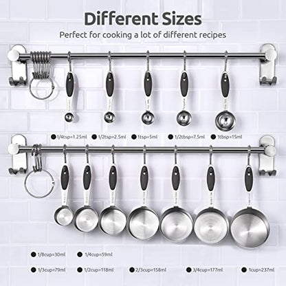 Measuring Cups and Spoons Set: U-Taste 18/8 Stainless Steel 12 Pieces Metal Stacking Kitchen Baking Cooking Food Measure Set 7 Cups 5 Spoons with Strengthened Weld Joints (Black, Upgraded Version) - color: Black