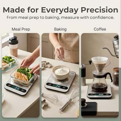 CINCY Digital Food Scale for Kitchen – Stainless Steel Kitchen Scale with Tare Function, Large LCD – Meal Prep, Baking & Cooking Scale - 6 Units (g/oz/lb/ml/kg) -10kg/22lb Capacity, 1g Precision