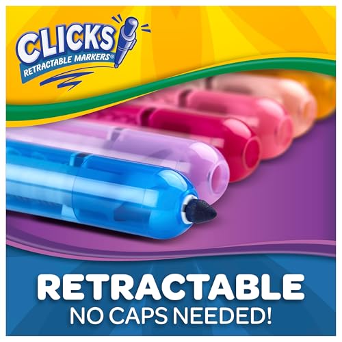 Crayola Clicks Retractable Markers Bold (10ct), Teacher Classroom School Supplies, Spring Crafts, No Dry Washable Markers for Kids - color: Bold & Bright, style: Click Retractable Marker