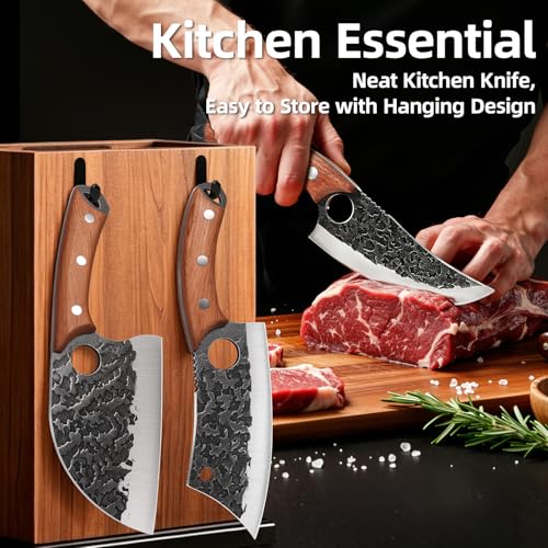 3PCS Butcher Knife Set, Hand Forged Serbian Chef Knives & Meat Cleaver & Viking Knives, Meat Cutting Kitchen Knife Set for Home, Outdoor Cooking, Camping BBQ - color: 3PCS Butcher Knife Set
