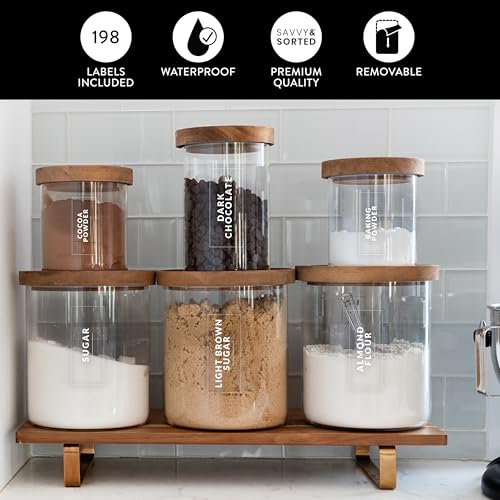 SAVVY & SORTED Pantry Labels for Food Containers, 198 Modern Font Kitchen Labels for Containers on Clear Sticker, Waterproof Scratch Resistant, Organize Pantry Essentials - style: Clear Narrow Pantry Labels