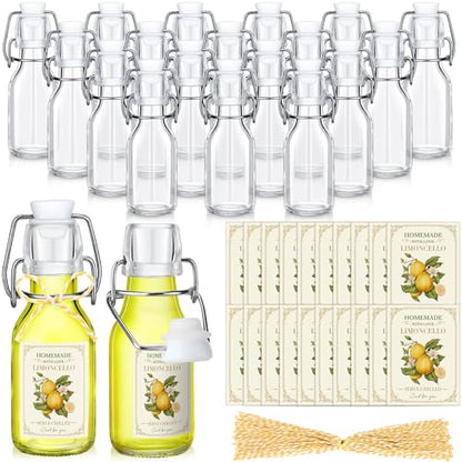 Havawish 20 Sets 4 oz Limoncello Bottles Swing Top Glass Bottles for Homemade Clear Flip Top Mini Limoncello Bottle with Labels Airtight Cap Lids for Home Brewing Gifts Wedding Baby Shower Favors
