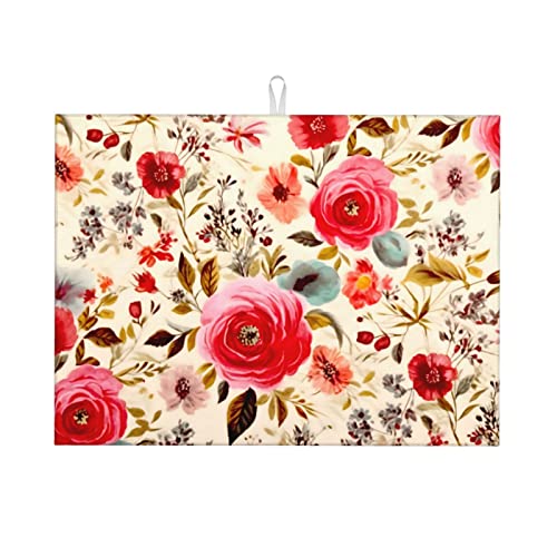 Large Dish Drying Mats For Kitchen Counter Microfiber Kitchen Drying Mat XL Draining Pad Absorbent Quick Drying Dish Mat 18x24 Inch - Floral Boho Flowers - color: Floral Boho Flowers