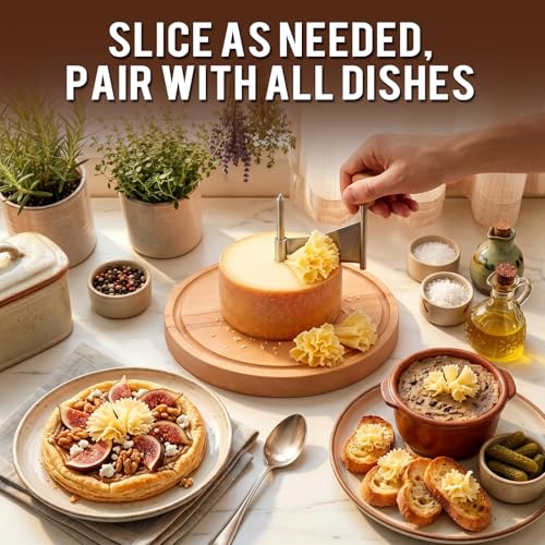 Girolle Cheese Curler,Cheese Shaver Wheel for Tête de Moine, Girolle Wheel Cutter for Cheese Rosettes,Sharp Stainless Steel Blade& Wooden Base,Ideal for Charcuterie & Cheese Boards, Wine Nights