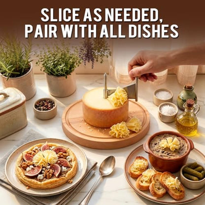 Girolle Cheese Curler,Cheese Shaver Wheel for Tête de Moine, Girolle Wheel Cutter for Cheese Rosettes,Sharp Stainless Steel Blade& Wooden Base,Ideal for Charcuterie & Cheese Boards, Wine Nights