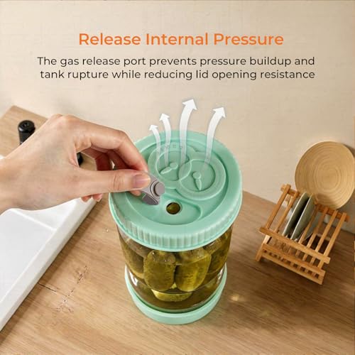 Pickle Jar with Strainer Flip, Pickle Container with Strainer with Two Forks, Airtight Glass Pickle Jar for Fermentation, Olive Jar with Date Tracker Lid, Jalapeno Container with Gas Port (Green) - color: Green