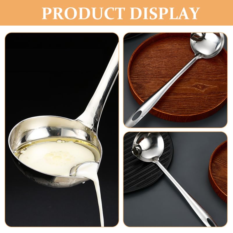 Fat Separator Ladle with Pour Spout Stainless Steel Oil Skimmer Spoon for Cooking Grease Separation and Soup Serving 10.43 Inch Set of 2