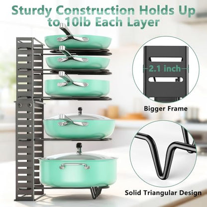 ORDORA Pots and Pans Organizer under Cabinet, 8 Tier Pot Organizers Rack Expandable 11.65" to 19.02" Height with 3 DIY Methods, Adjustable Pan Organizer inside Cabinet Kitchen Storage Organization - style: L-19.02"H-LightDuty