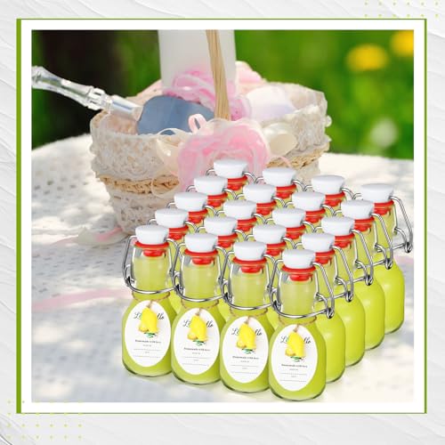 20 Sets Mini Limoncello Bottles Small Swing Top Glass Bottles Tiny Jar for Table Centerpieces Beverages Homemade Christmas Baby Shower Wedding Party Favors for Guests(2oz,Lemon) - size: 2oz, style: Lemon