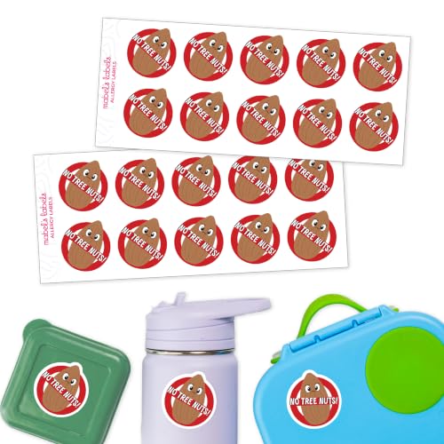 Mabel’s Labels Kids’ Allergy Awareness Stickers – Waterproof, Dishwasher-Safe Reminder for School & Lunch Gear – 8 Common Allergens (Tree Nuts)